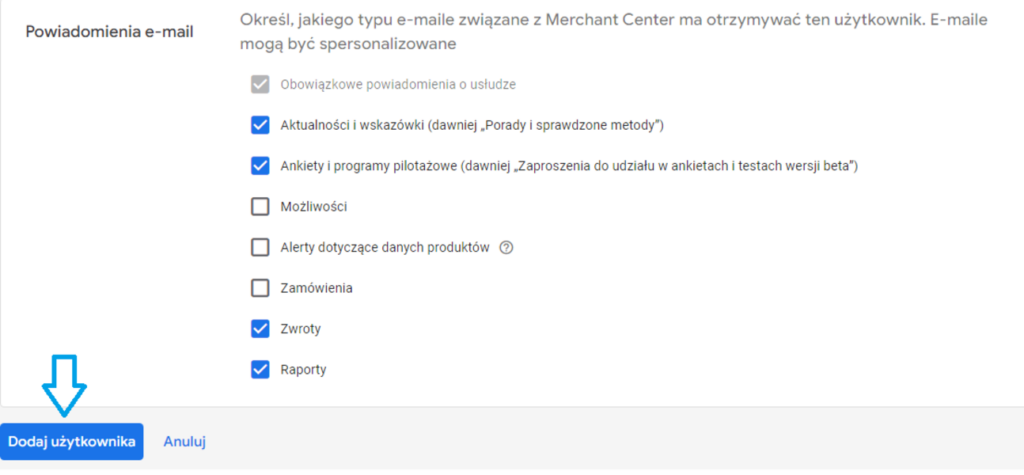 google marchant center jak zaprosić użytkownika