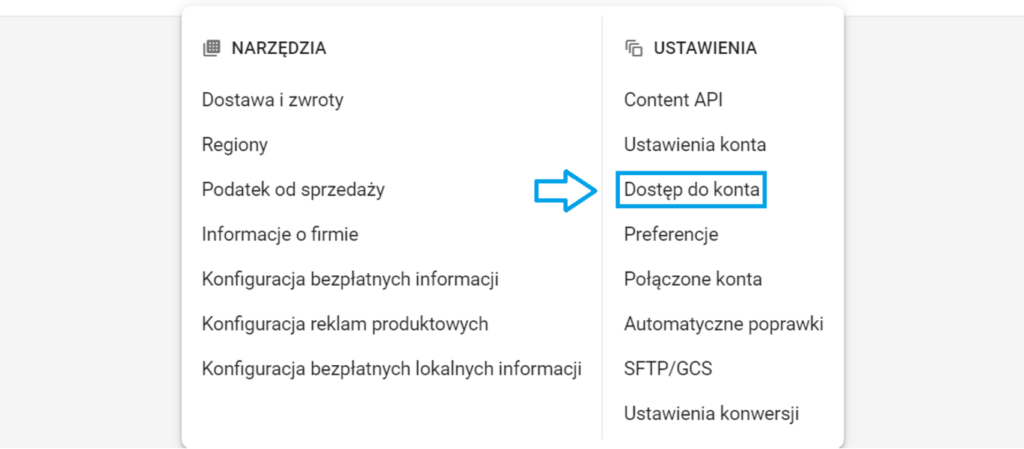 merchant center udzielanie dostępu
