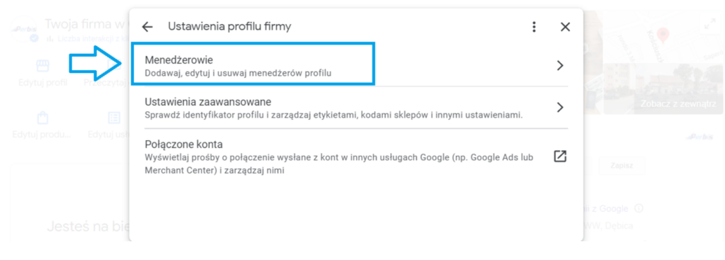 nowy menedżer profilu firmy google
