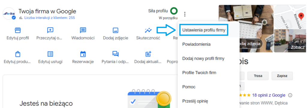 ustawienia profilu google