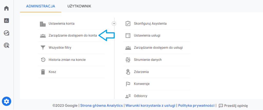 konto analytics zarządzanie dostępem